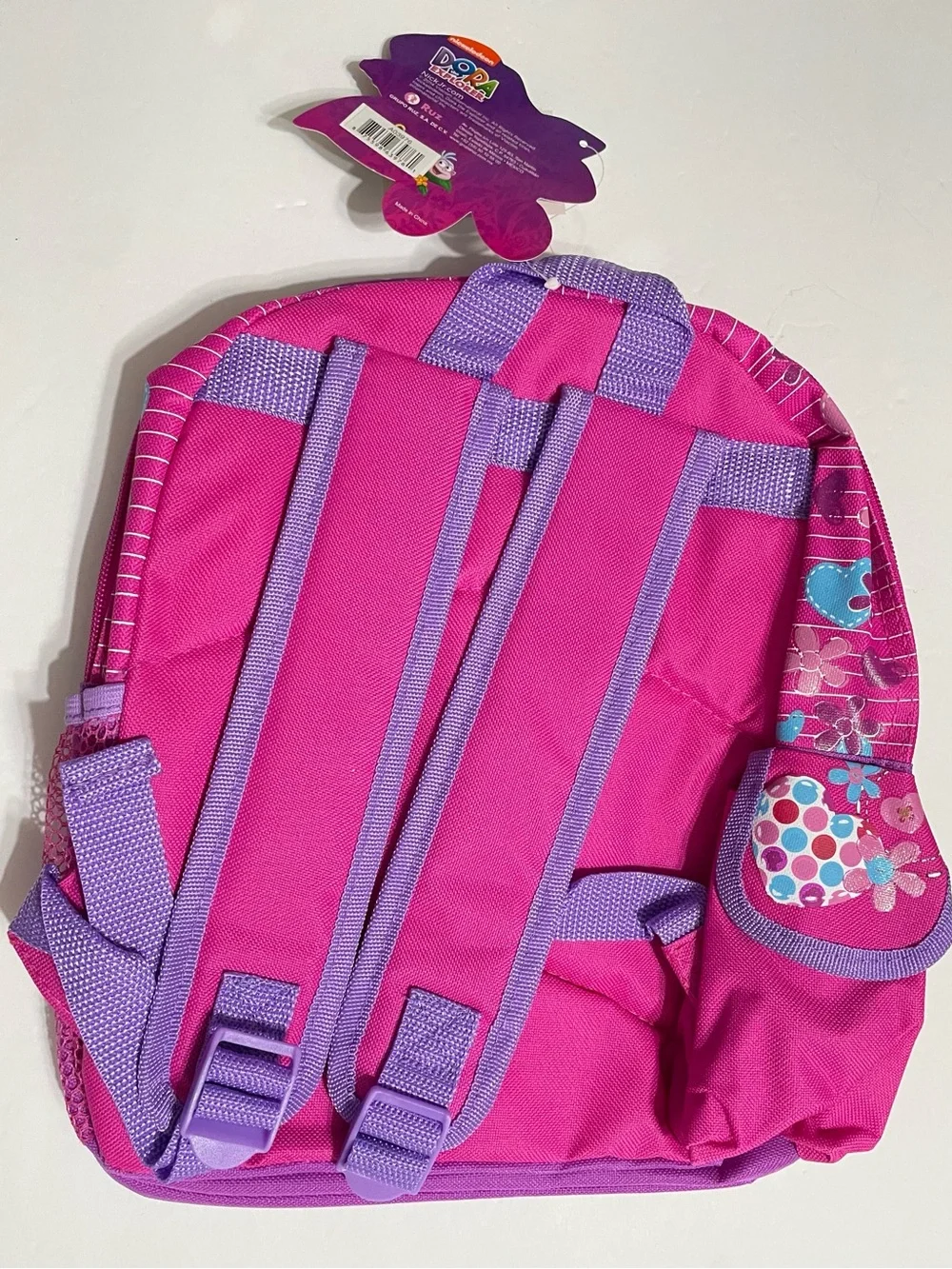 Small Backpack-Dora the Explorer Girls Pink/Purple Floral Backpack 12”x9” New!